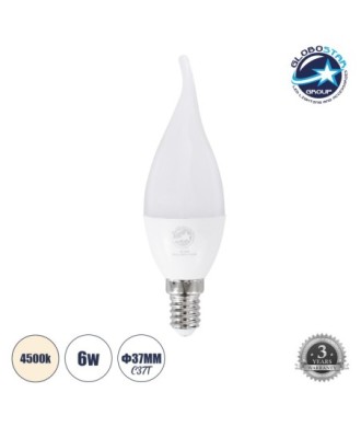 GLOBOSTAR® CANDLE 60007 Λάμπα Κεράκι E14 C37T LED 6W 582lm 260° AC 220-240V IP20 Φυσικό Λευκό 4500K - Lumileds SMD Chip - Λευκό Γαλακτερό - Μ3.7 x Π3.7 x Υ10cm - 3 Χρόνια Εγγύηση